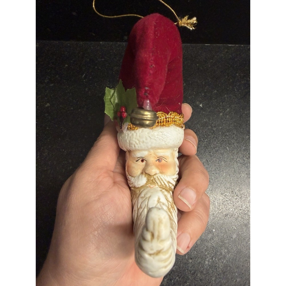 Vintage Set of 4 Porcelain Santa Face Christmas Ornaments Flocked Hats 5" - Picture 4 of 6